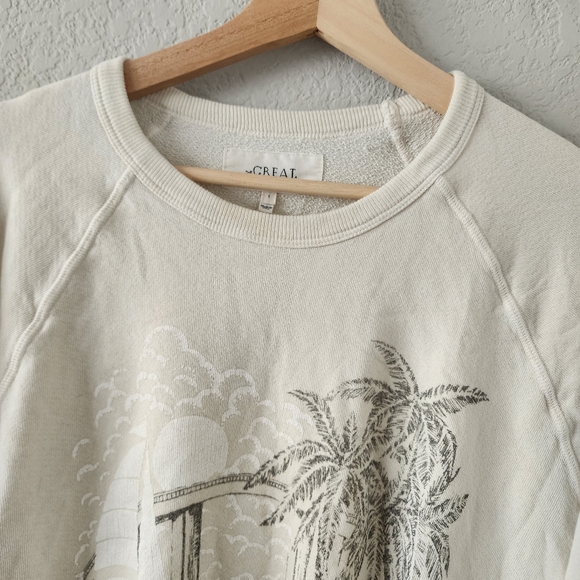The Great. The College Sweatshirt Sailboat Palm Graphic Crewneck Washed White S - Picture 8 of 12